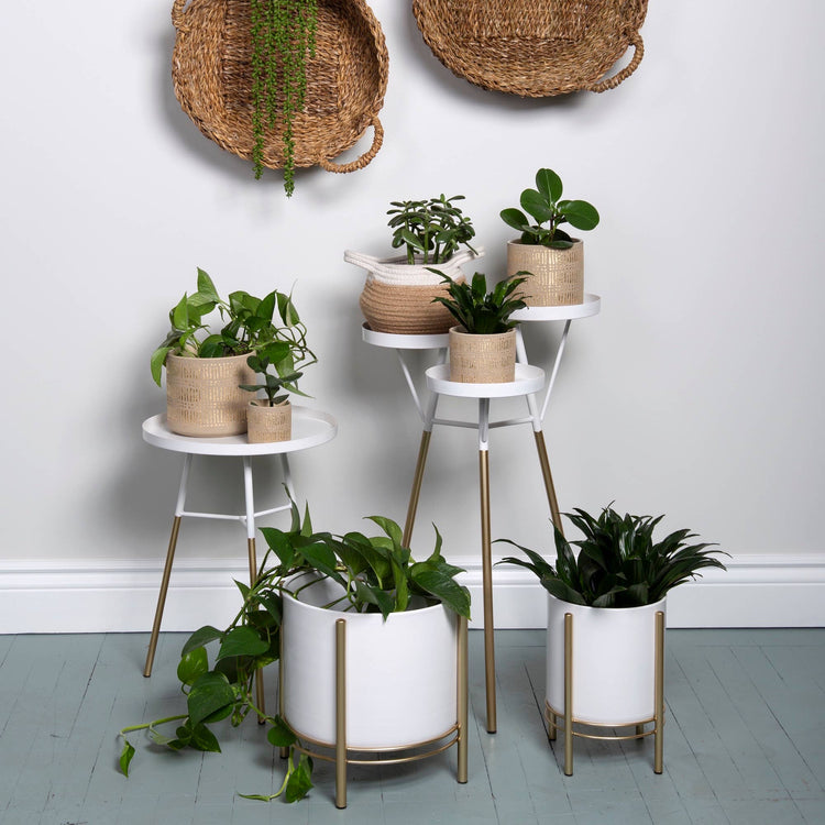 WHT/GOLD FLOOR PLANTER LARGE