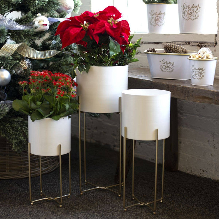 S/3 WHITE METAL PLANTERS