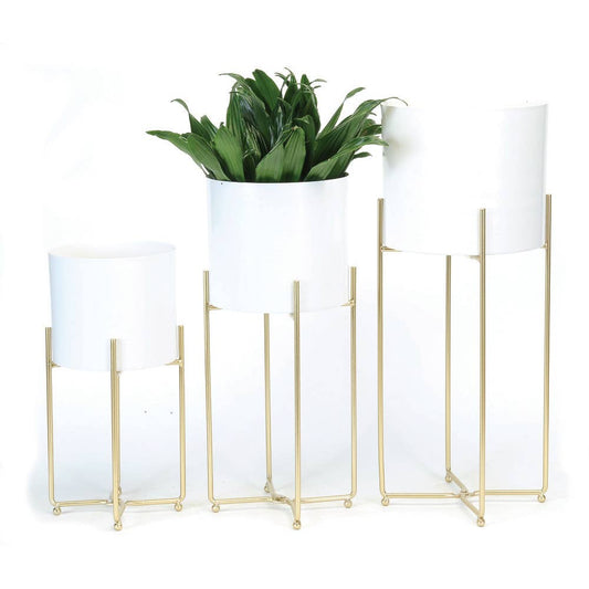 S/3 WHITE METAL PLANTERS