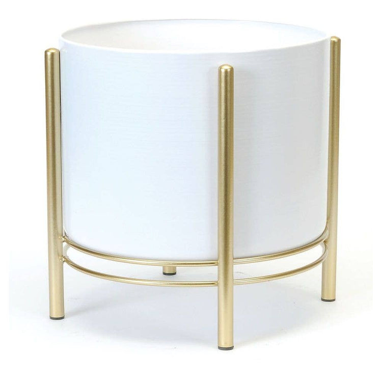 WHT/GOLD FLOOR PLANTER LARGE